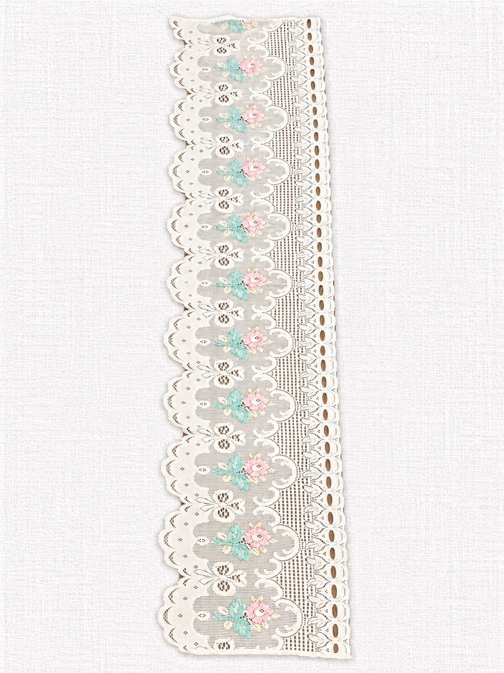 Vintage Floral Lace Window Valance Curtain Pastel Roses Cottagecore 57” x 15”
